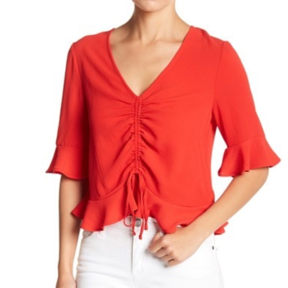 Nordstrom Red Ruffle Sleeve tie Top